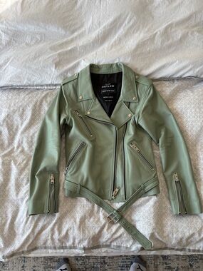 OUTLAW Mint Green Genuine Leather Moto Jacket - handmade in Mexico - fits L